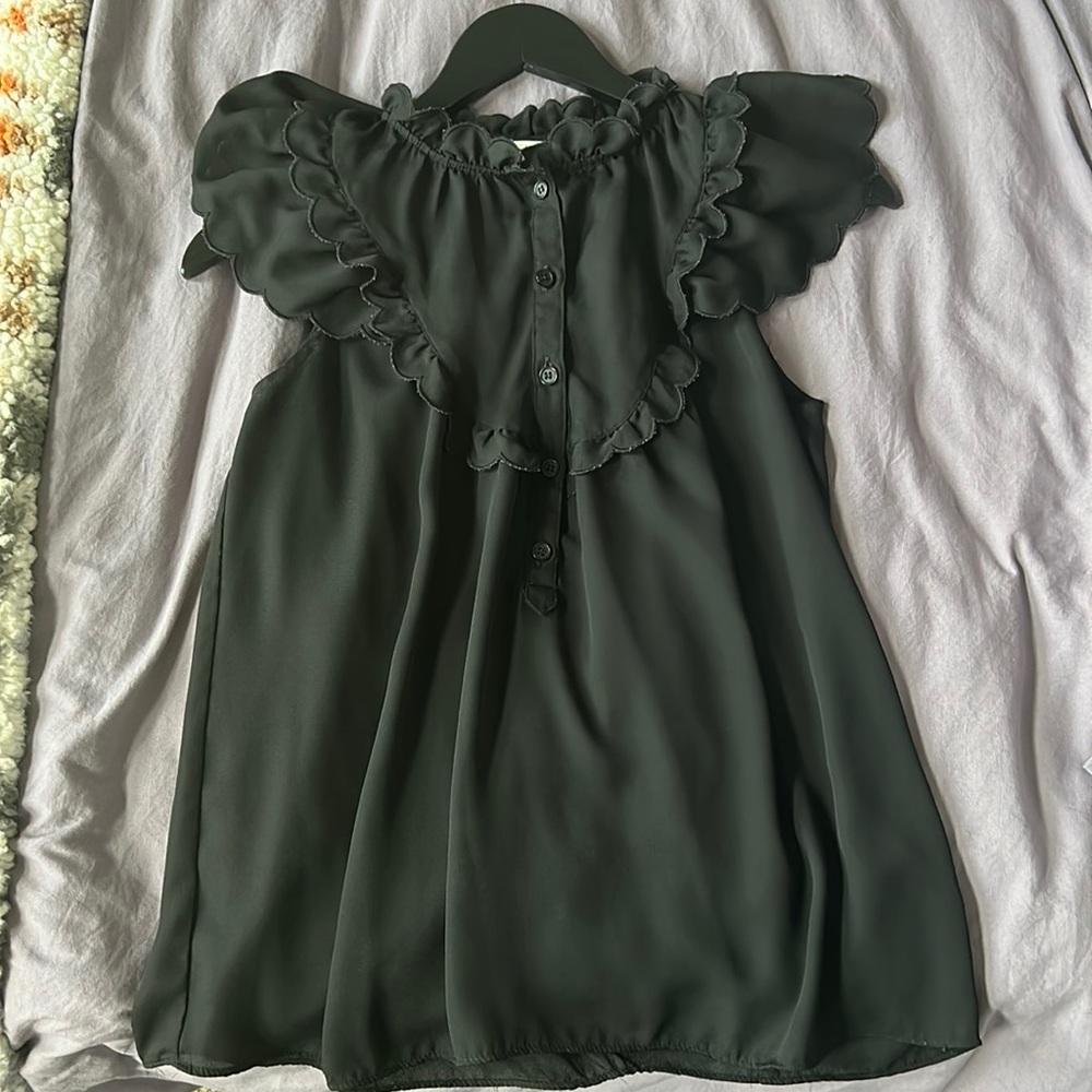 Max Studio Black and Short Sleeve w/Ruffle Button Down Size Extra Small